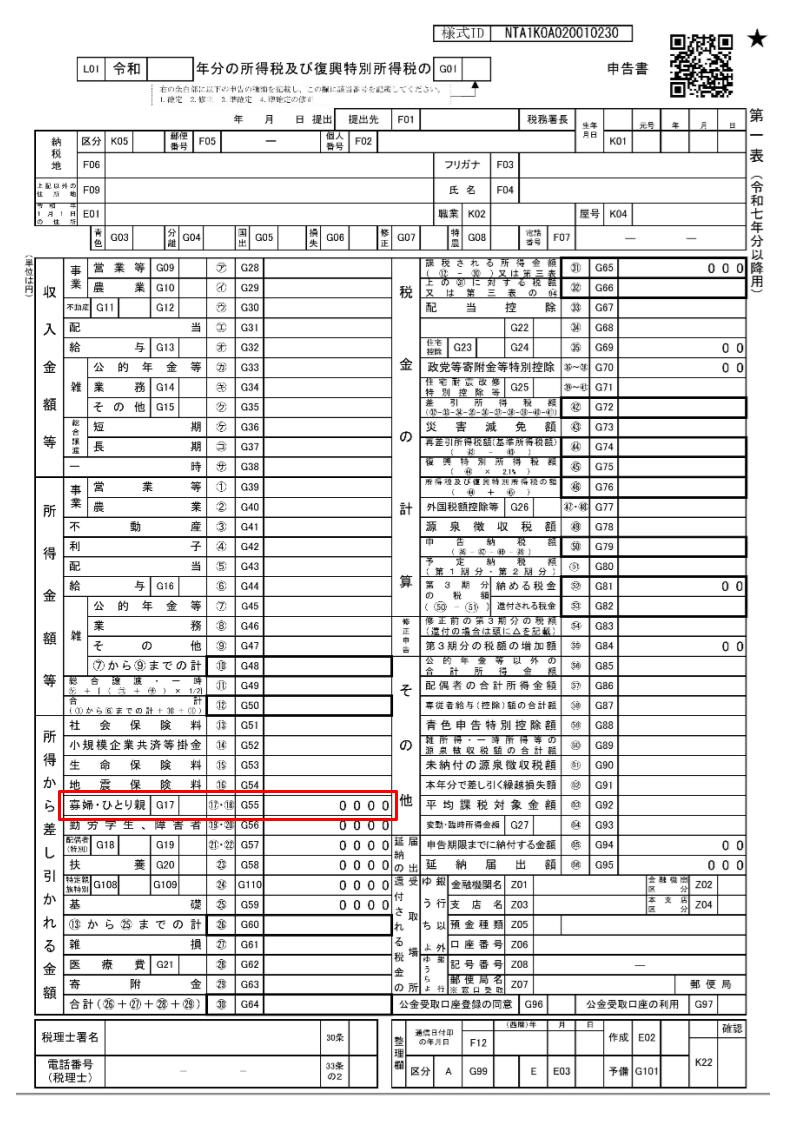 確定申告書第一表
