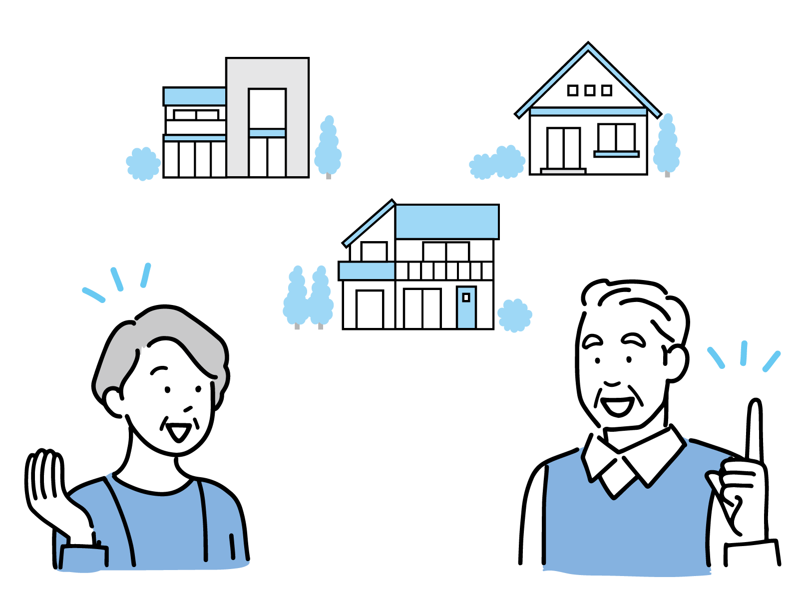自宅と高齢者夫婦のイラスト