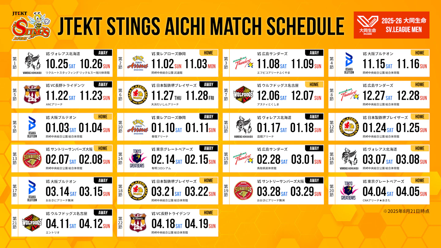 2025-26 大同生命SV.LEAGUE MEN レギュラーシーズン試合日程発表！！
