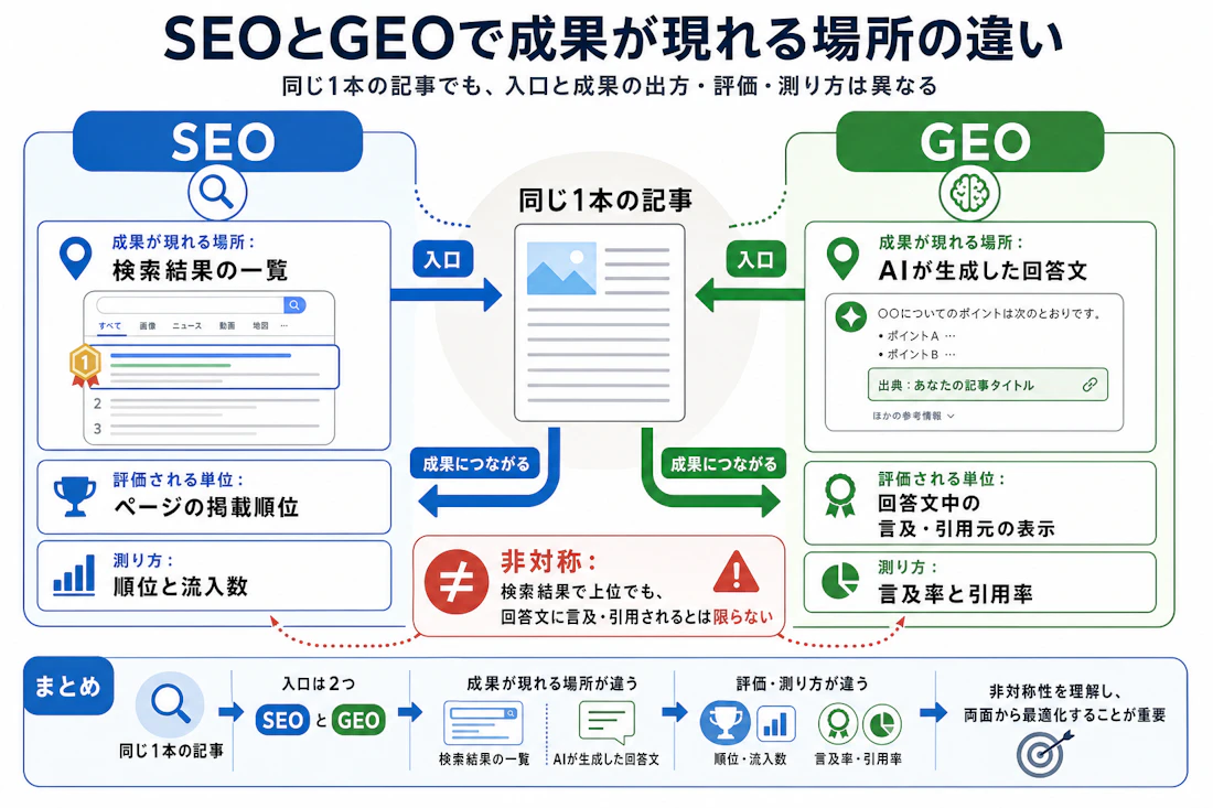 SEOとGEOで成果が現れる場所の違い