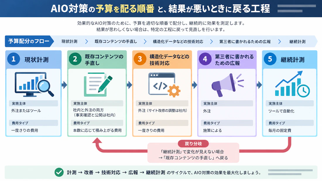 AIO対策の予算を配る順番と、結果が悪いときに戻る工程