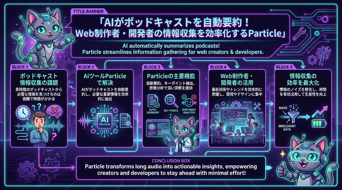 AIがポッドキャストを自動要約！Web制作者・開発者の情報収集を効率化するParticle