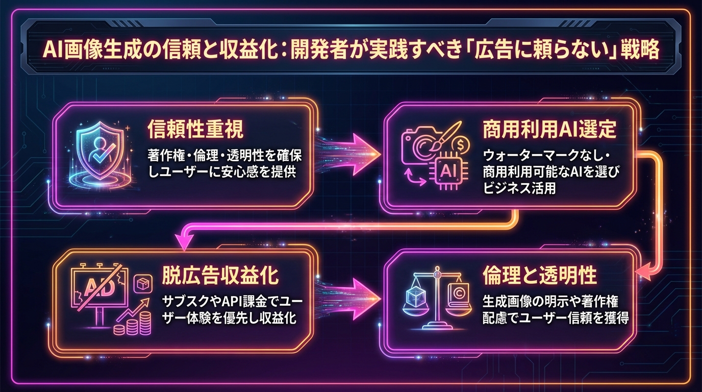 AI画像生成の信頼と収益化：開発者が実践すべき「広告に頼らない」戦略