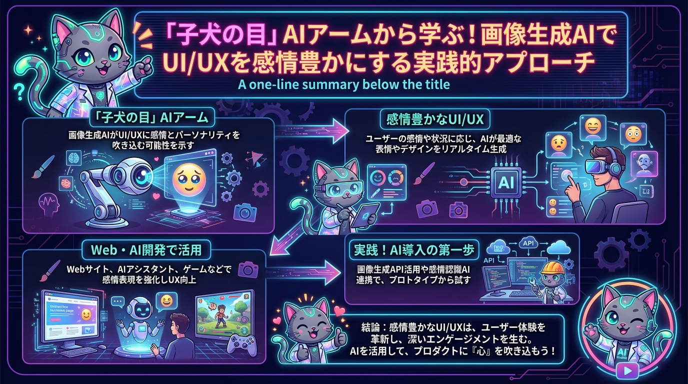 「子犬の目」AIアームから学ぶ！画像生成AIでUI/UXを感情豊かにする実践的アプローチ