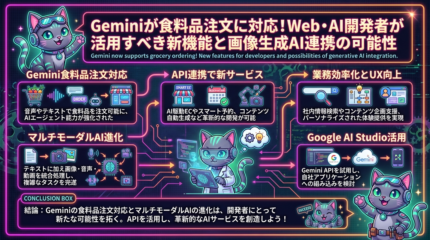 Geminiが食料品注文に対応！Web・AI開発者が活用すべき新機能と画像生成AI連携の可能性