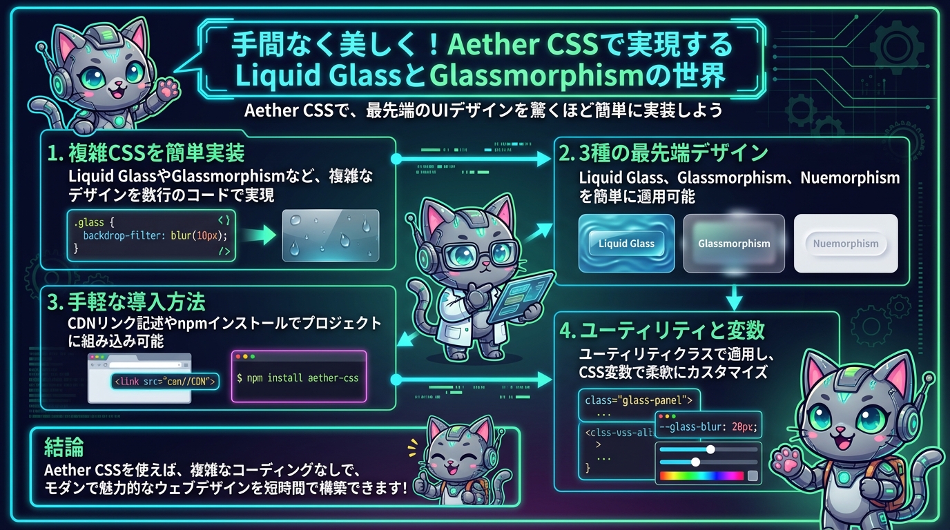 手間なく美しく！Aether CSSで実現するLiquid GlassとGlassmorphismの世界