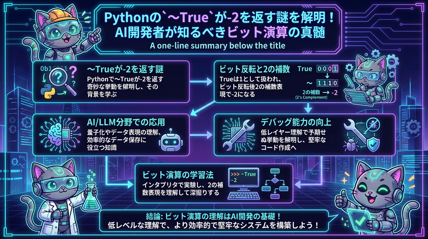 Pythonの`~True`が-2を返す謎を解明！AI開発者が知るべきビット演算の真髄