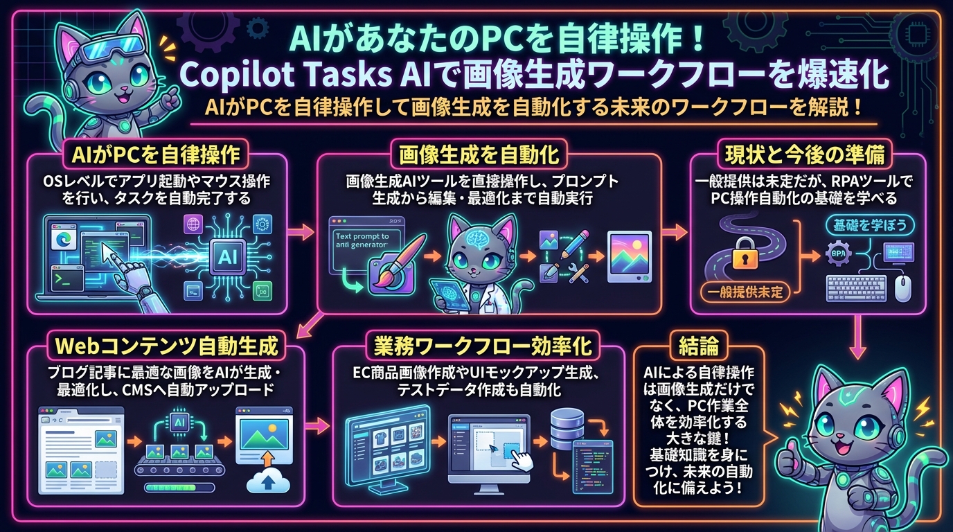 AIがあなたのPCを自律操作！Copilot Tasks AIで画像生成ワークフローを爆速化