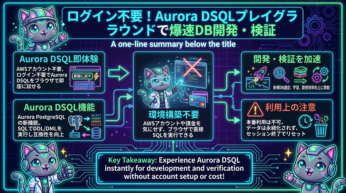 ログイン不要！Aurora DSQLプレイグラウンドで爆速DB開発・検証