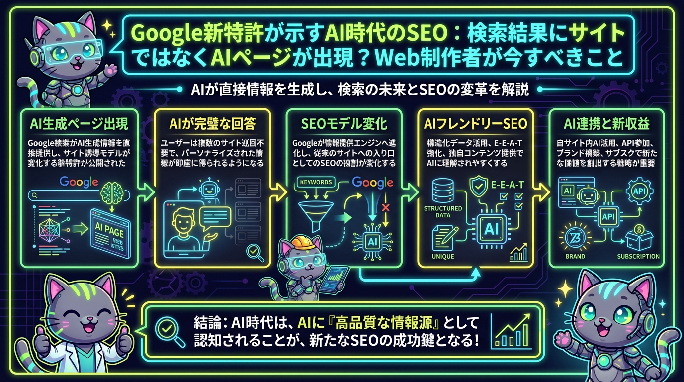 Google新特許が示すAI時代のSEO：検索結果にサイトではなくAIページが出現？Web制作者が今すべきこと