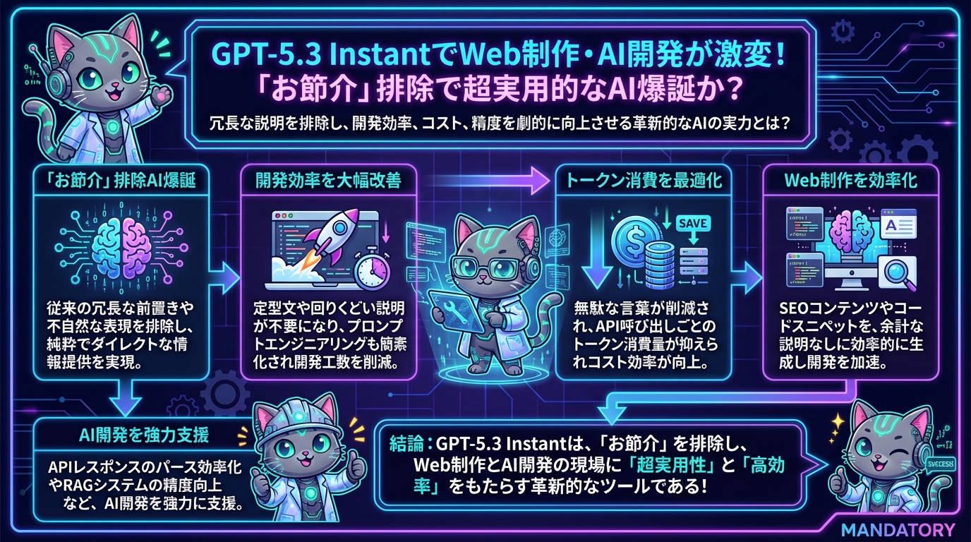 GPT-5.3 InstantでWeb制作・AI開発が激変！「お節介」排除で超実用的なAI爆誕か？