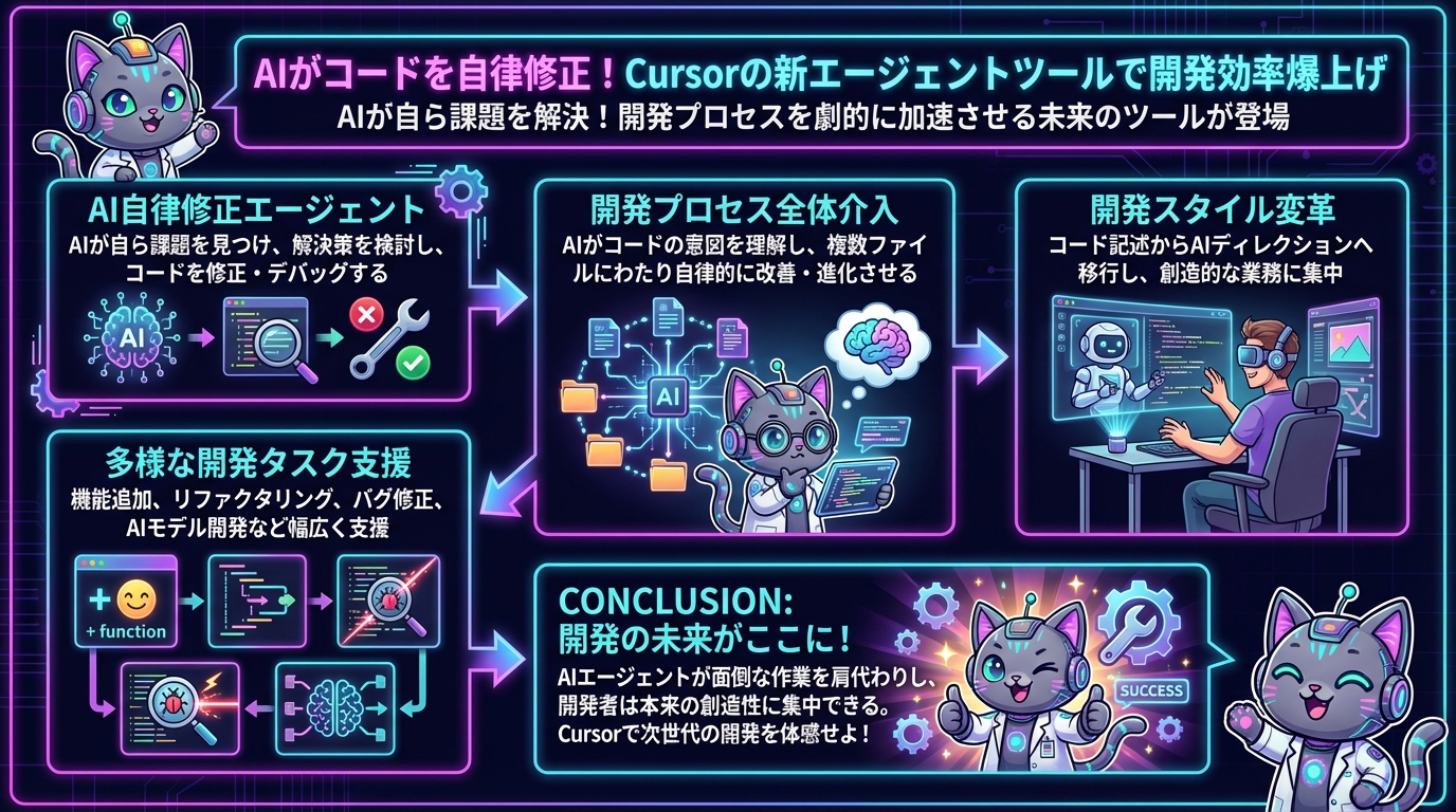 AIがコードを自律修正！Cursorの新エージェントツールで開発効率爆上げ