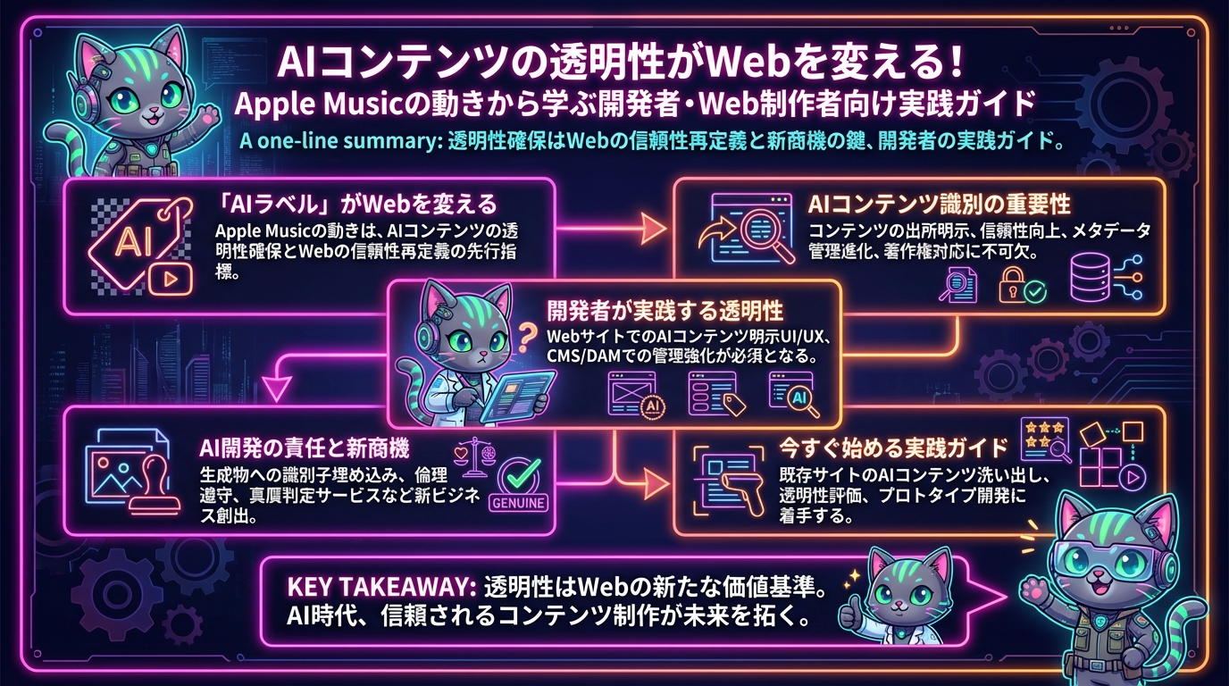 AIコンテンツの透明性がWebを変える！Apple Musicの動きから学ぶ開発者・Web制作者向け実践ガイド
