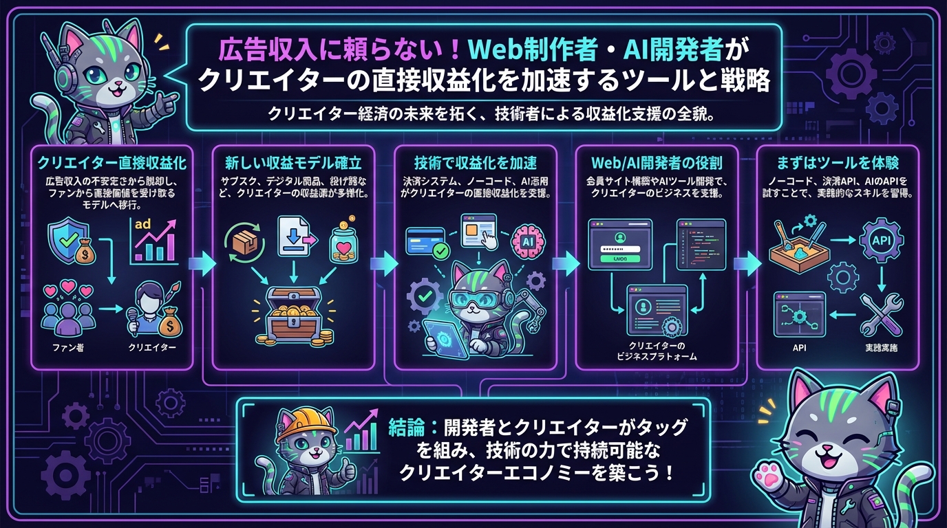 広告収入に頼らない！Web制作者・AI開発者がクリエイターの直接収益化を加速するツールと戦略