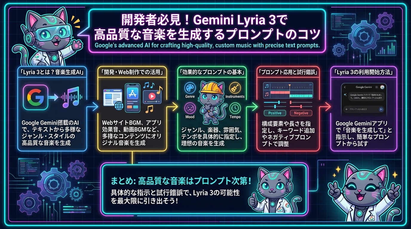 開発者必見！Gemini Lyria 3で高品質な音楽を生成するプロンプトのコツ