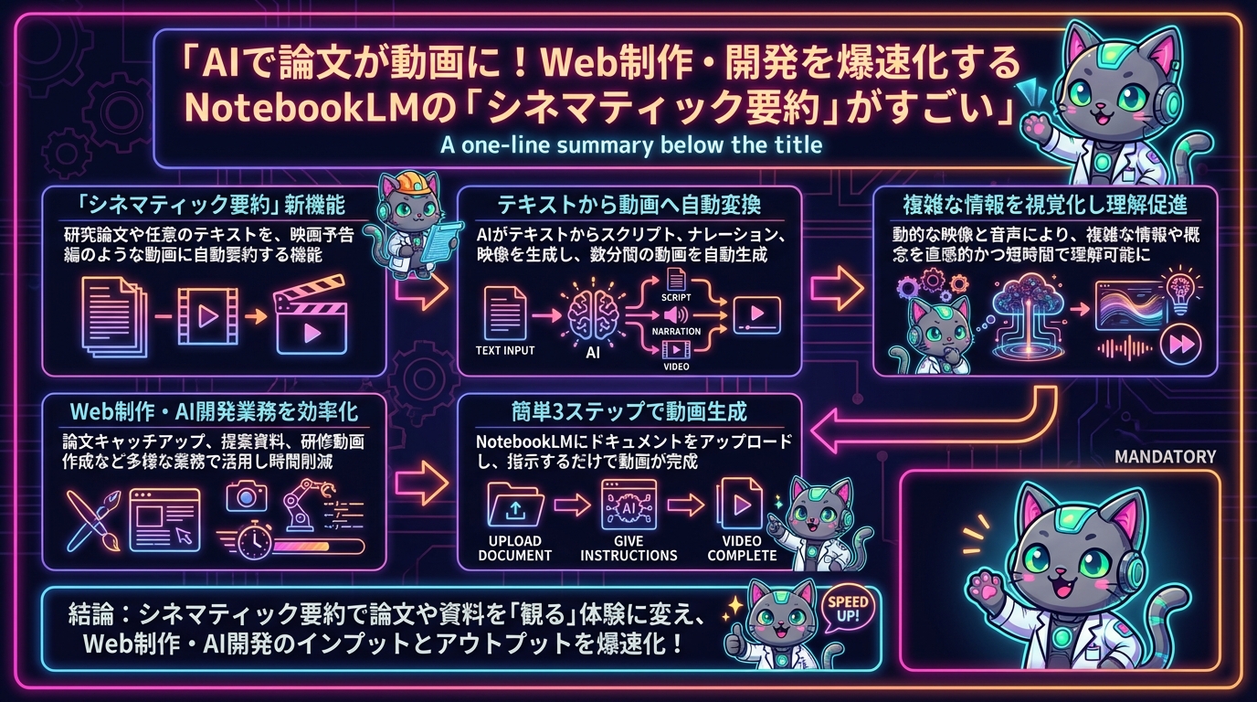 AIで論文が動画に！Web制作・開発を爆速化するNotebookLMの「シネマティック要約」がすごい