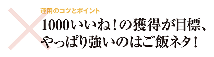 × 運用のコツとポイント 1000いいね!の獲得が目標、やっぱり強いのはご飯ネタ!