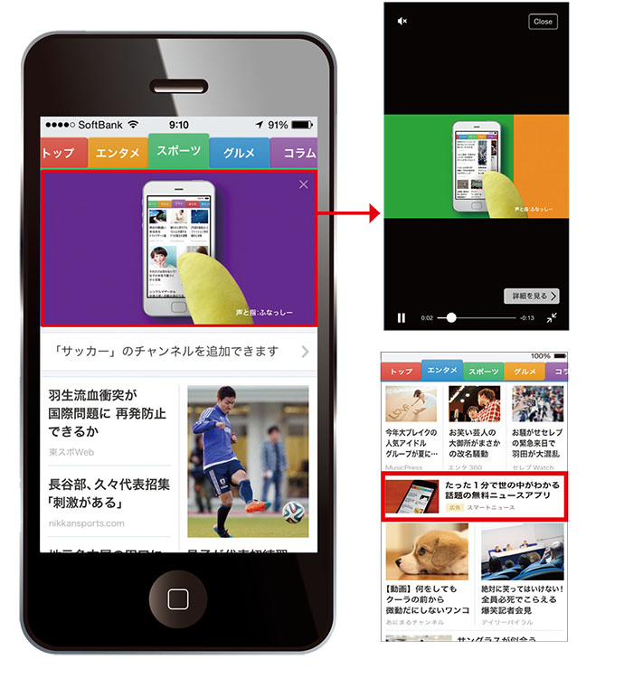 記事一覧に動画広告 ニュースアプリが新たな一手