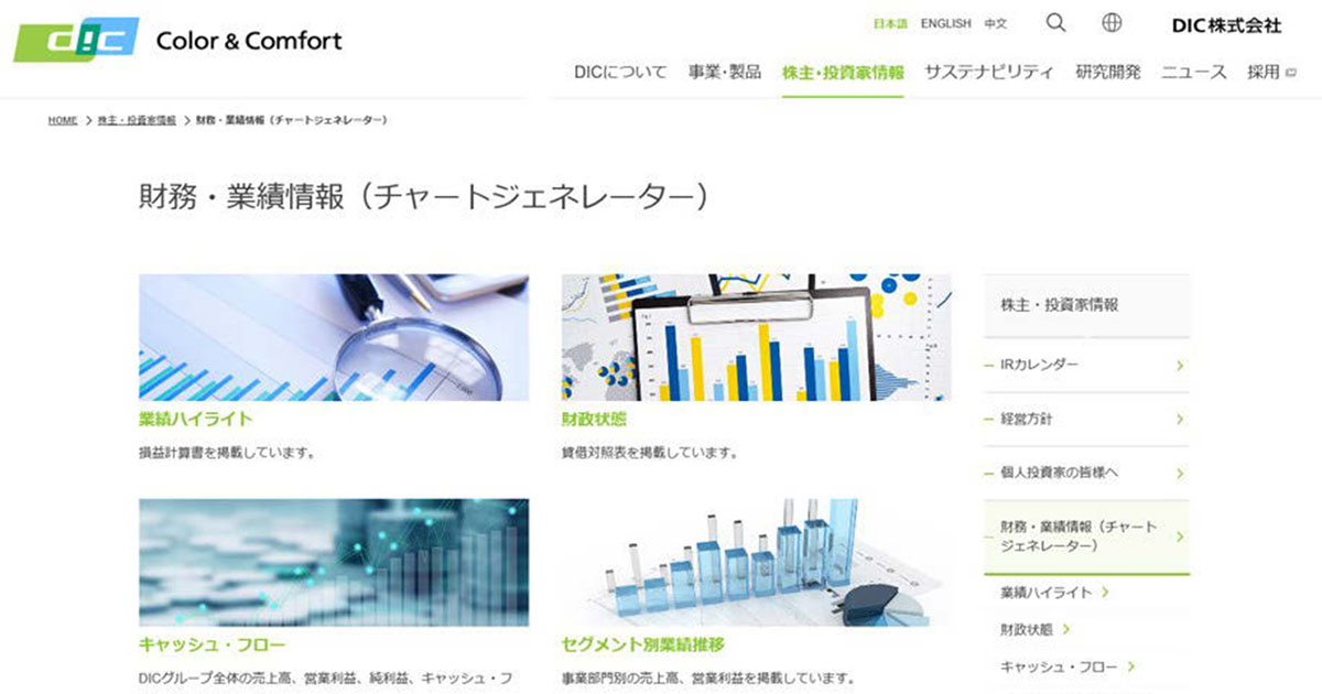 初見でも分かりやすい工夫 DICがIRサイトを全面リニューアル