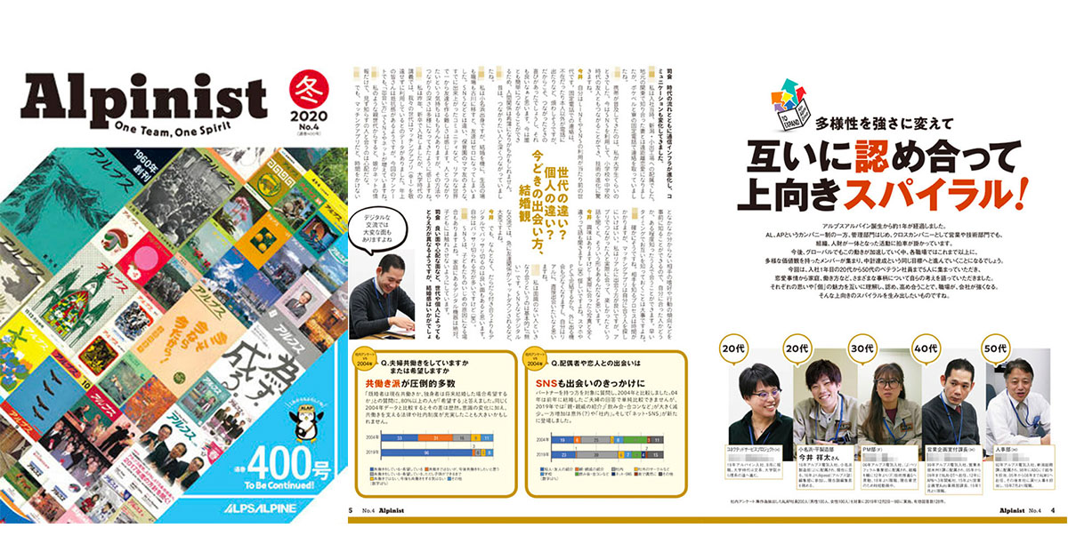 20〜50代社員の座談会も、アルプスアルパインのグループ報