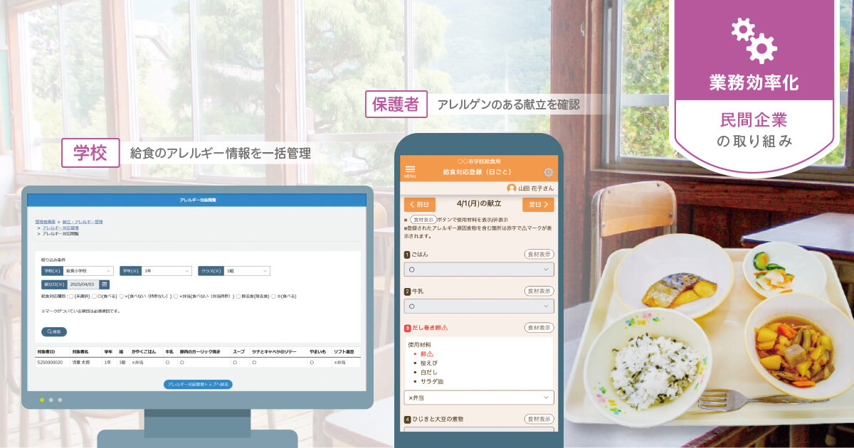 【アレルギー・献立選択】「給食のアレルギー対応」の負担は、システムによる自動化で軽減できる(アレ給 / 日本ソフトウエアマネジメント)