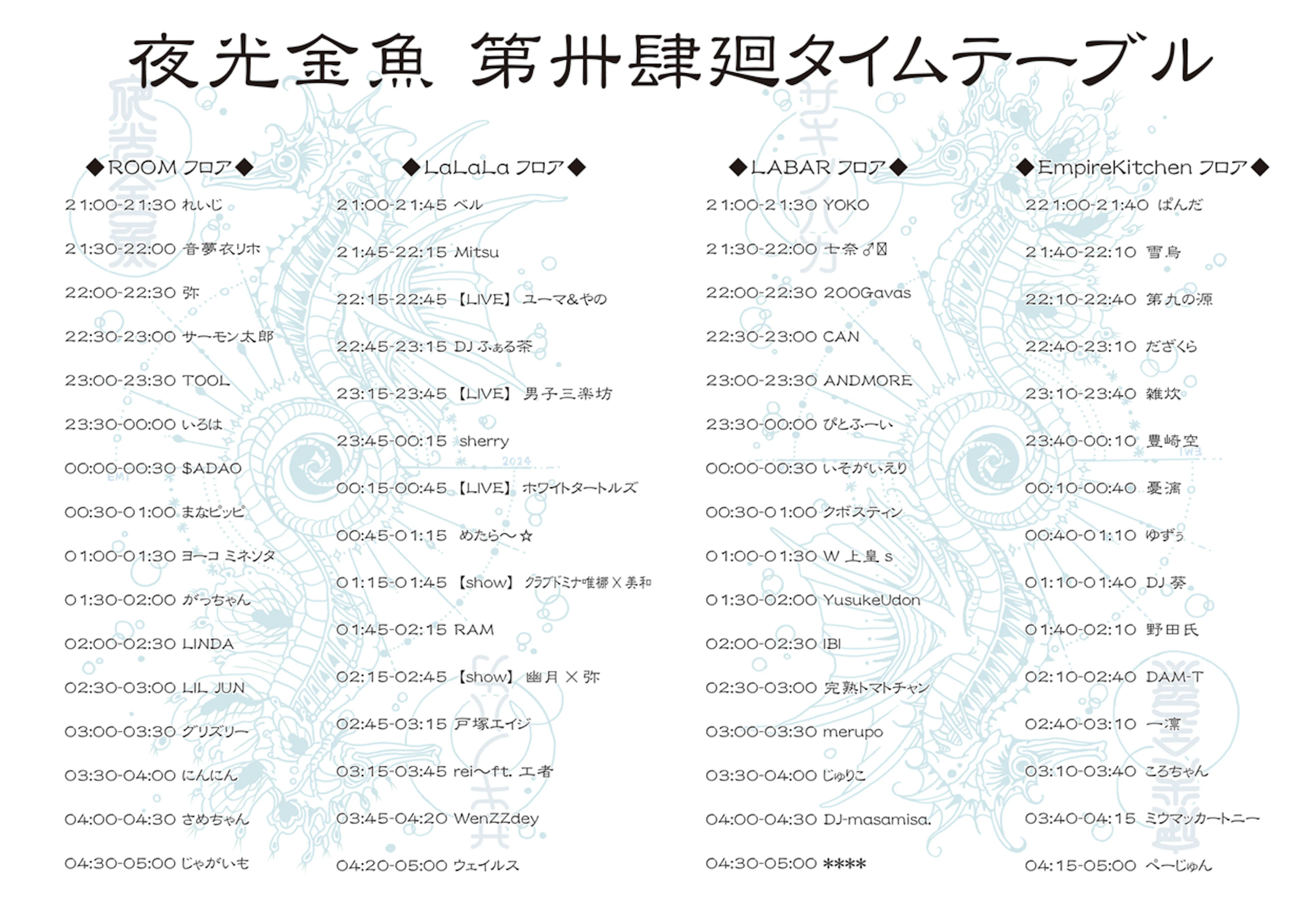 夜光金魚 第卅肆廻タイムテーブル