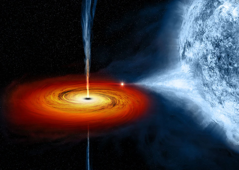 大規模なブラックホールが、地球の雲を吸い上げているCG画像