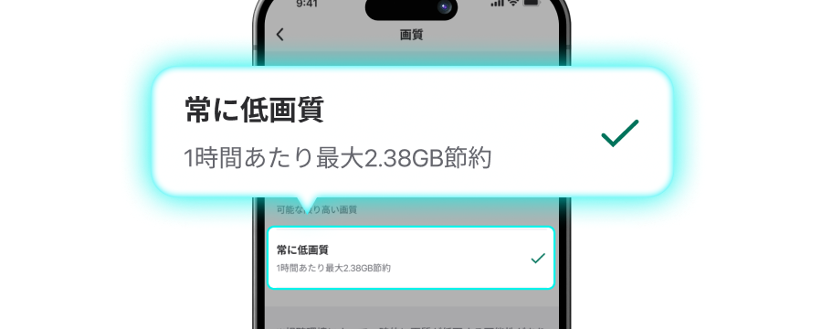 "常に低画質"の通信料が削減のイメージ画像