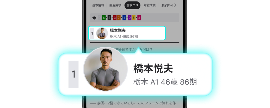 選手コメントに顔写真追加のイメージ画像