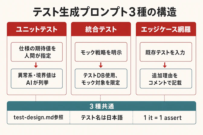 テスト生成プロンプトの設計 — 仕様指定・モック戦略・追加理由の3要素