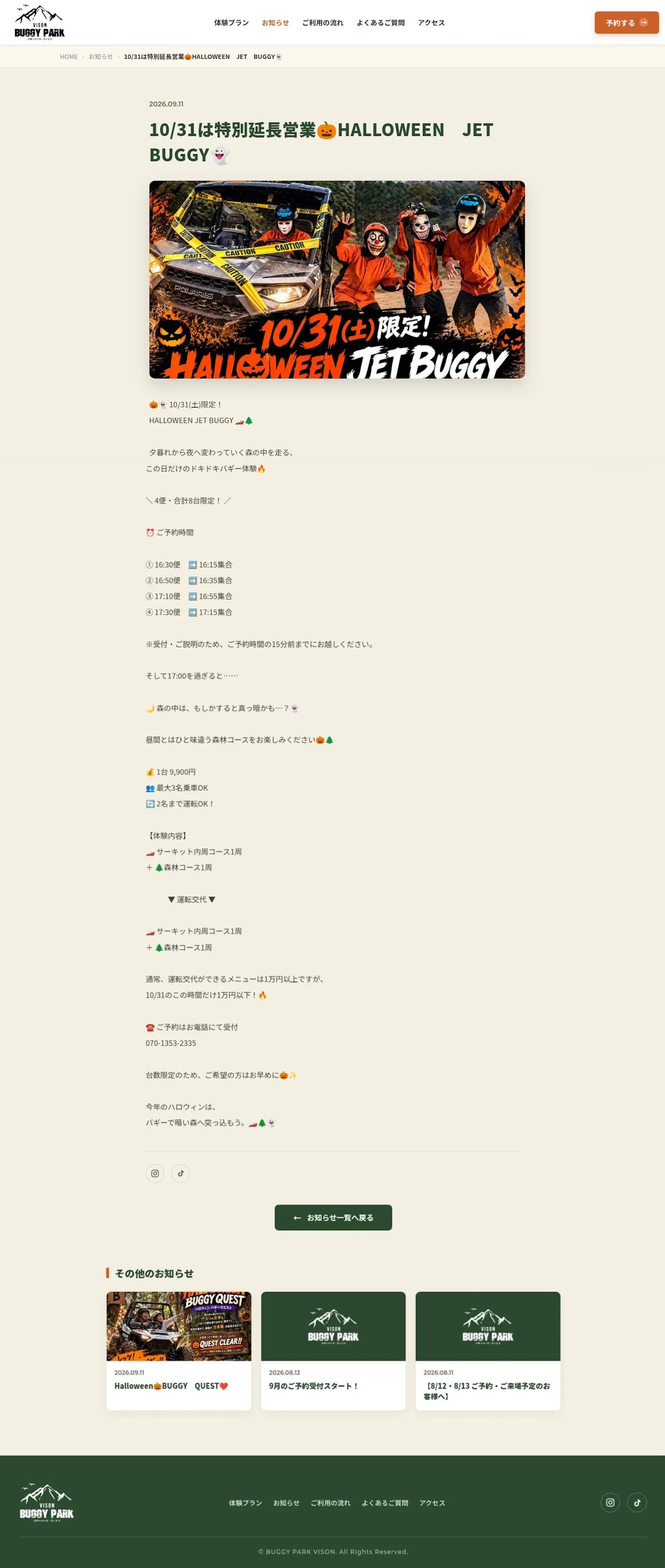 BUGGY PARK VISON 森を走る体験と、選べるプランを紹介するWebサイト 2