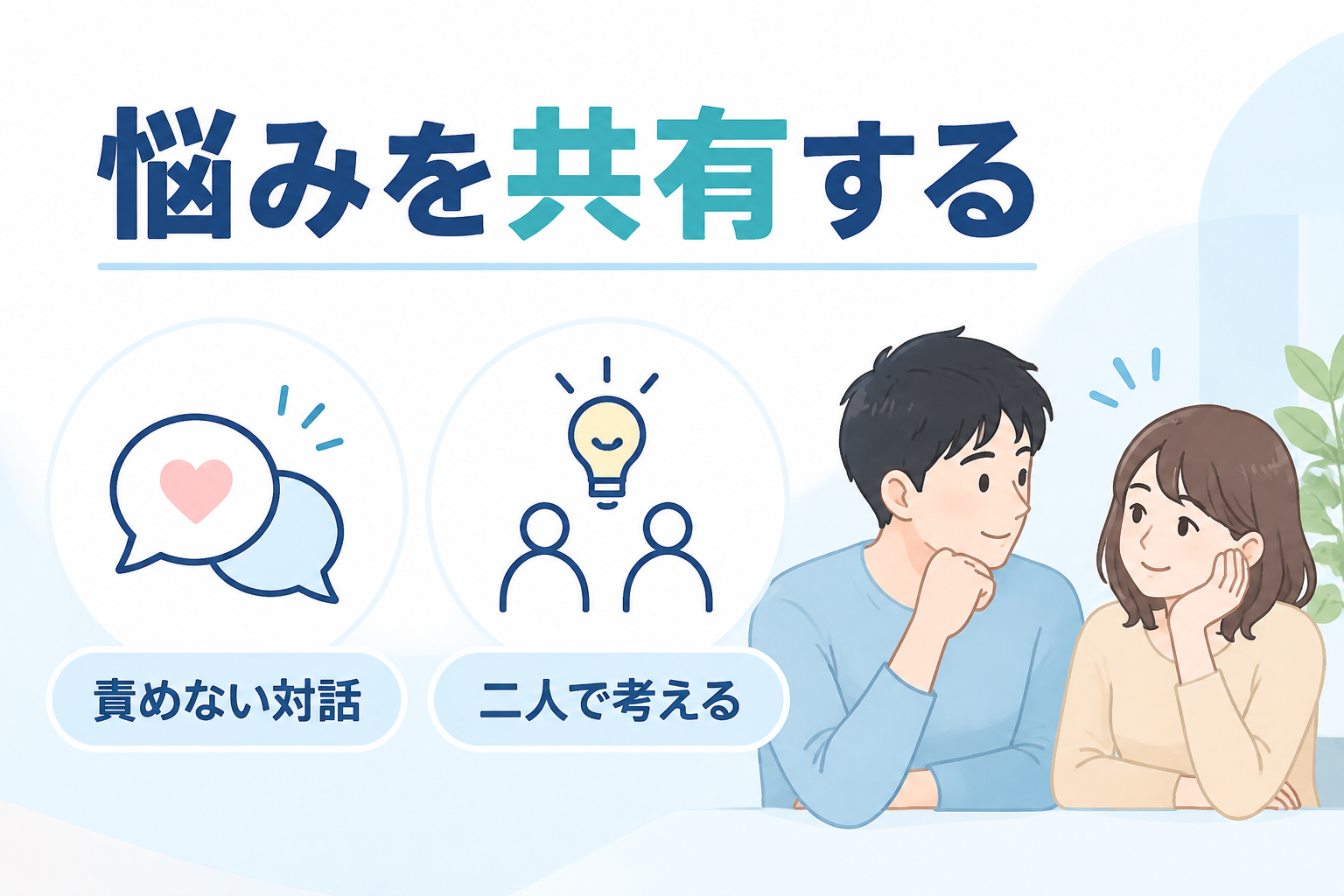 悩みを共有する|責めない対話|二人で考える