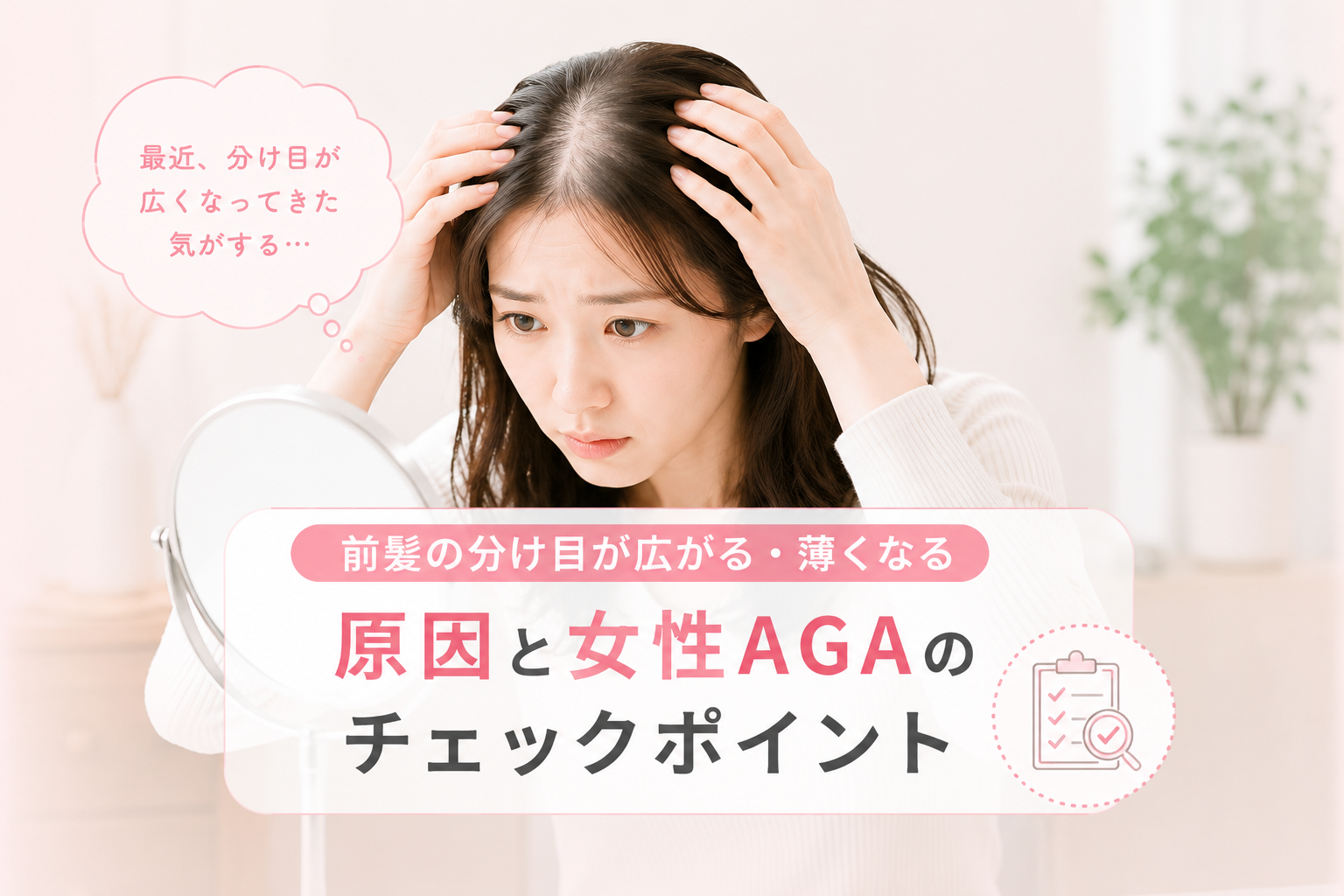 前髪の分け目が広がる・薄くなる原因と女性AGAのチェックポイント
