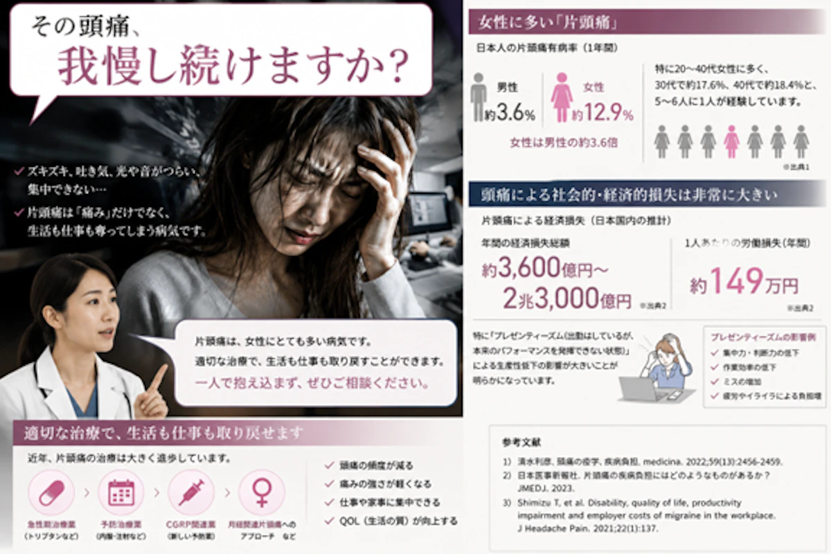“たかが頭痛”ではありません ― 女性の片頭痛と社会的損失