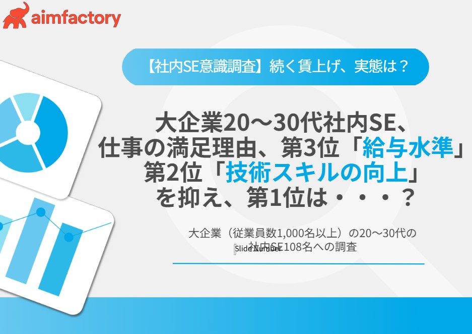 【社内SE意識調査】続く賃上げ、実態は? 大企業20〜30代社内SE、仕事の満足理由 第3位「給与水準」、第2位「技術スキルの向上」を抑え、第1位は・・・?