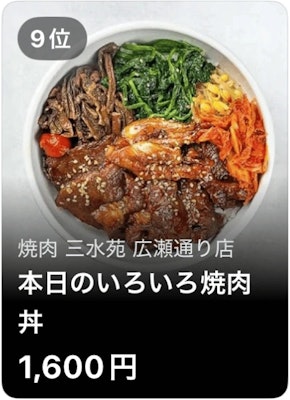 9位 焼肉 三水苑 広瀬通り店 本日のいろいろ焼肉丼