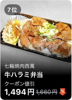7位 七輪焼肉西萬 牛ハラミ弁当