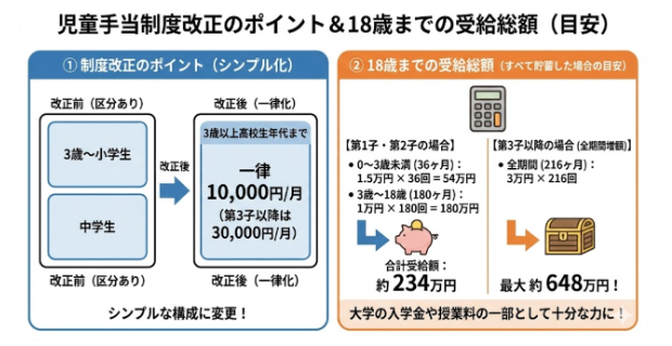 児童手当の支給額(児童1人あたり月額)
年齢区分:第1子・第2子、第3子以降
0歳〜3歳未満
15,000円
30,000円
3歳〜高校生年代
10,000円
30,000円