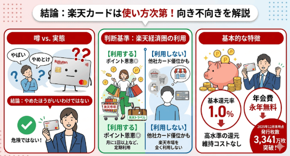 結論：楽天カードはやめたほうがいいわけではない！使い方によって向き不向きがある
