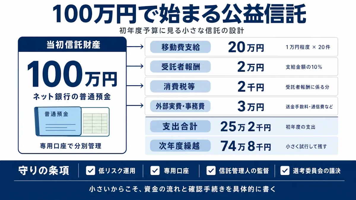 100万円で始まる公益信託の初年度予算と守りの条項
