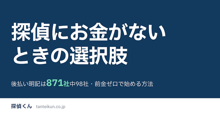 探偵にお金がないときの選択肢｜後払い明記は871社中98社・前金ゼロで始める方法