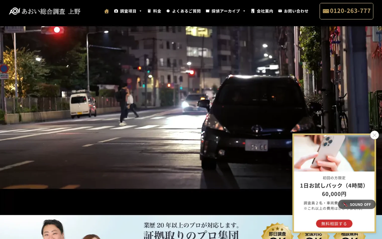 あおい総合調査の公式サイトのスクリーンショット