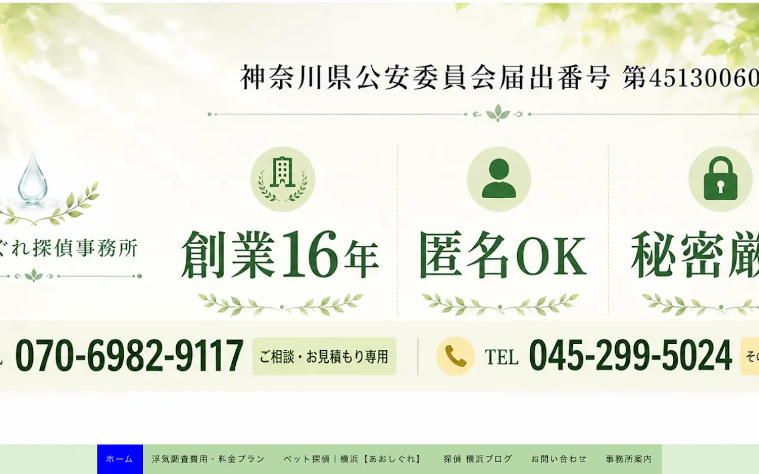 あおしぐれ探偵事務所の公式サイトのスクリーンショット