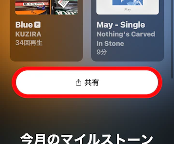Apple Music Replayの再生回数や再生時間ランキングをSNSで共有するためのボタンの位置