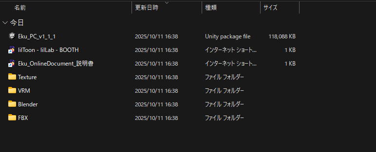 ダウンロードしたアバターのzipの中身