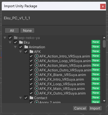 Import Unity Package Modal