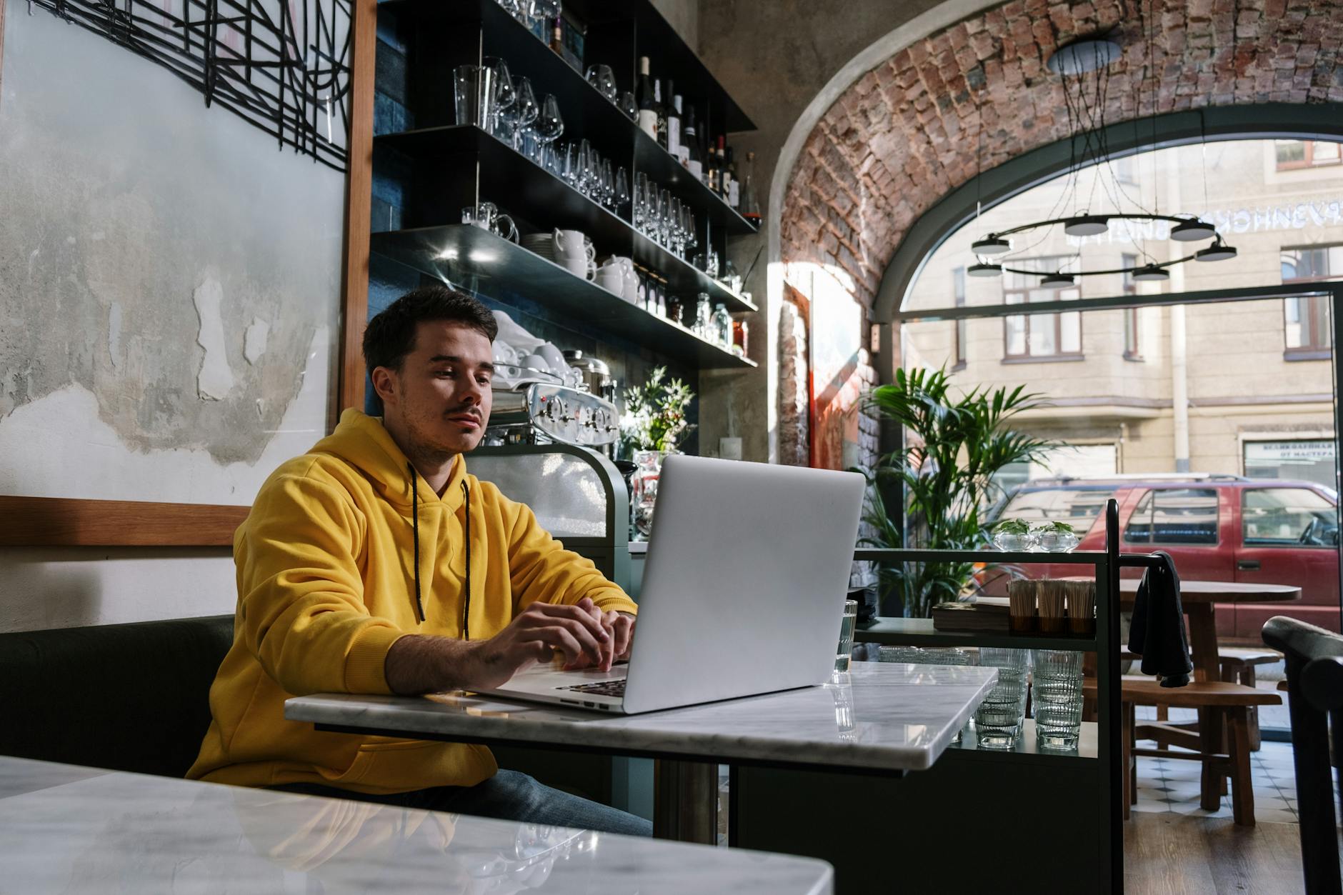 person traveling abroad laptop