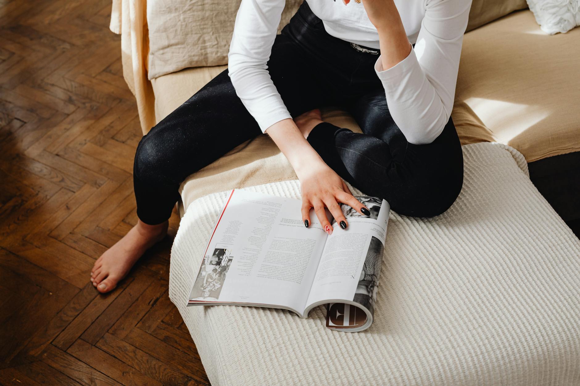 woman reading fashion magazine