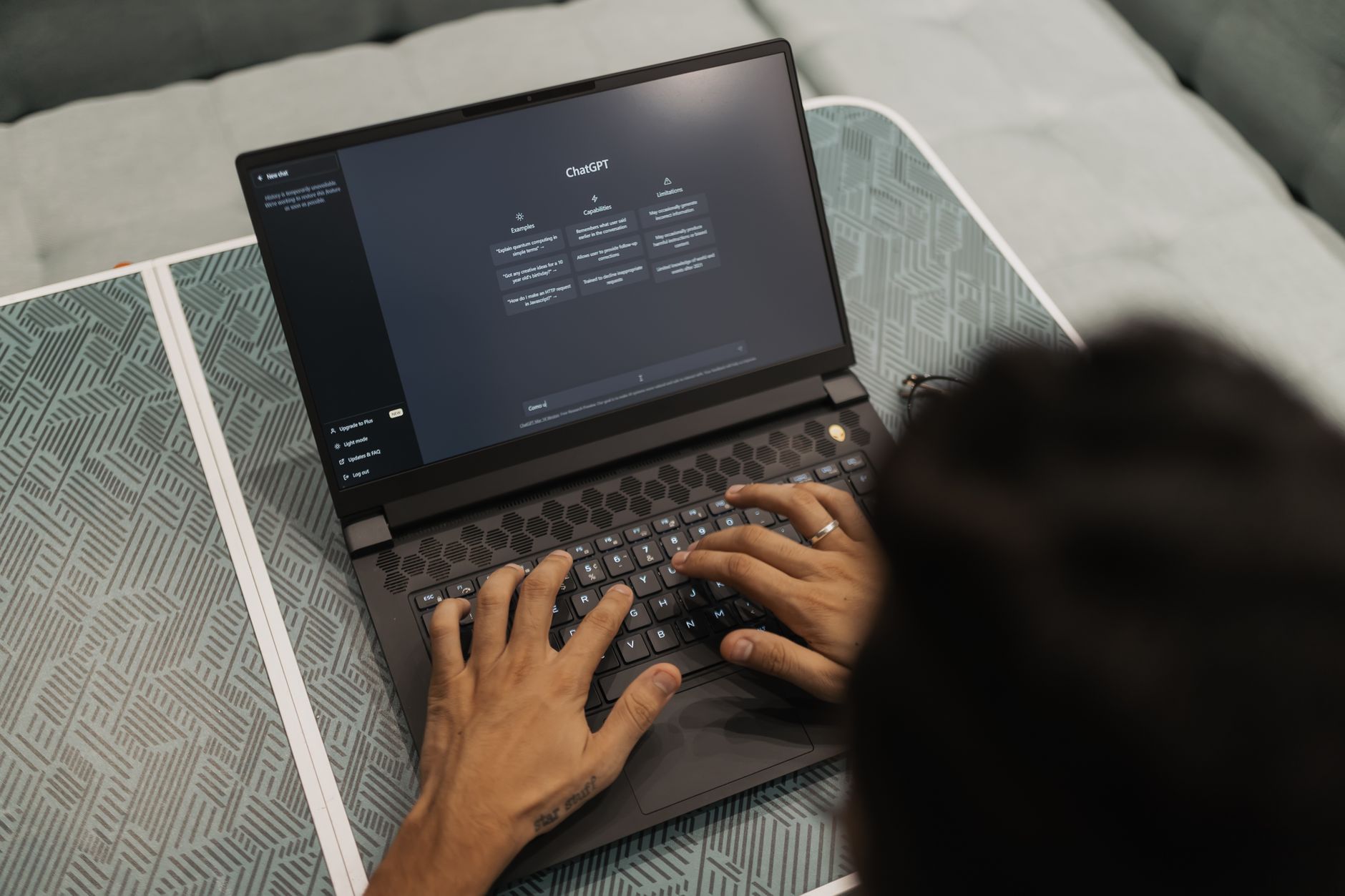 person configuring settings on