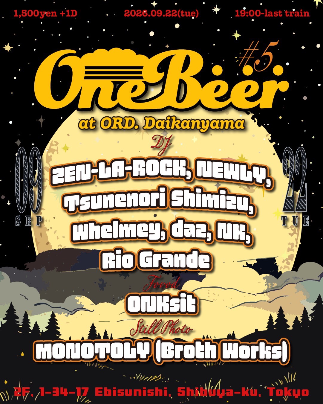 Flyer for One Beer #5 at ORD Daikanyama